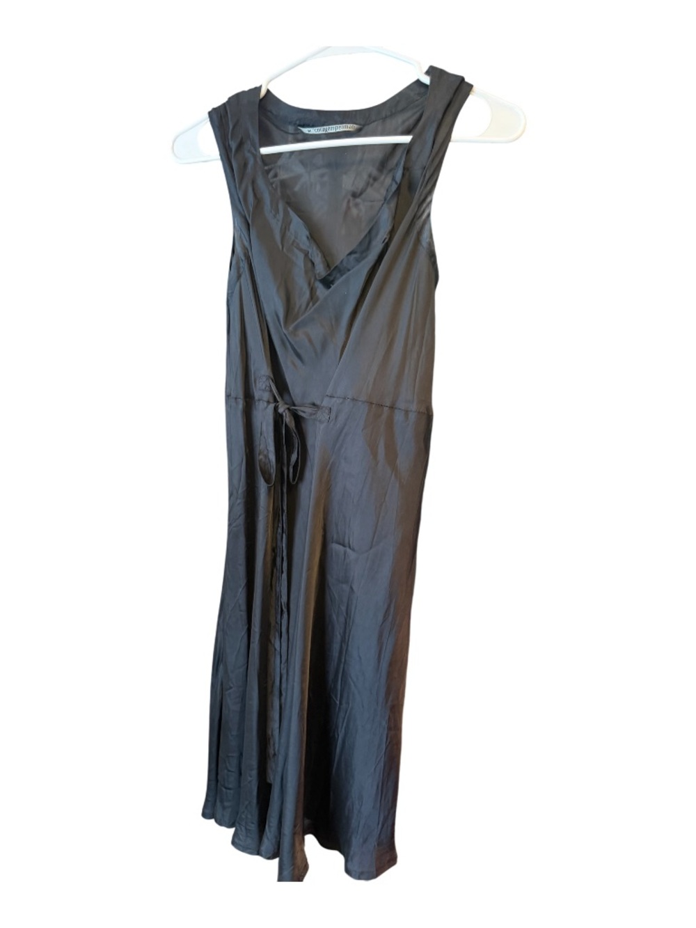 Cora kemperman vintage Black Sleeveless Wrap Midi Dress with Self-Tie Waist